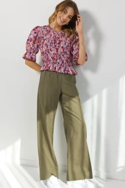 Ivy + Jack Melodic Lilac Meadows Shirred Body Short Sleeve Top