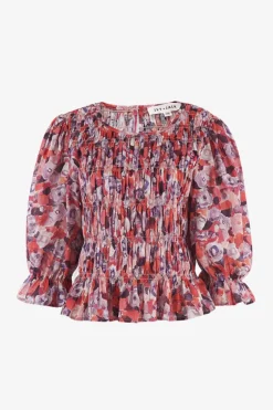 Ivy + Jack Melodic Lilac Meadows Shirred Body Short Sleeve Top