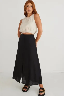 Among the Brave Mercy Black Linen Button Front Aline Skirt