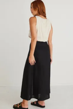 Among the Brave Mercy Black Linen Button Front Aline Skirt