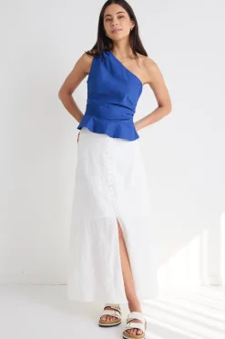 Among the Brave Mercy White Linen Button Front Aline Skirt