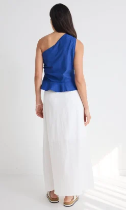 Among the Brave Mercy White Linen Button Front Aline Skirt