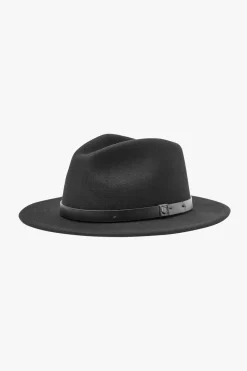 Brixton Messer Black Short Brim Black Band Packable Felt Fedora Hat