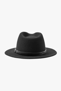 Brixton Messer Black Short Brim Black Band Packable Felt Fedora Hat
