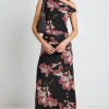 Among the Brave Method Blush Floral Mesh Twist Shoulder Midi Dress