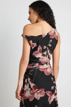 Among the Brave Method Blush Floral Mesh Twist Shoulder Midi Dress