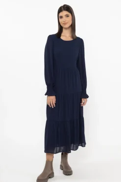 Seeking Lola Mia Navy Chiffon Tiered Ls Maxi Dress