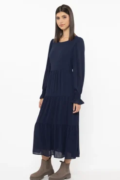 Seeking Lola Mia Navy Chiffon Tiered Ls Maxi Dress
