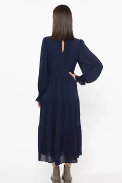 Seeking Lola Mia Navy Chiffon Tiered Ls Maxi Dress