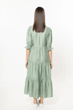 Leila + Luca Mia Sage Texture Blouson Sleeve Tiered Maxi Dress