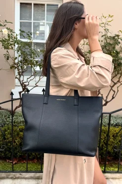 Among the Brave Milan Black Leather Tote Bag