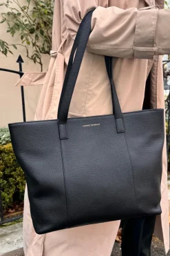 Among the Brave Milan Black Leather Tote Bag