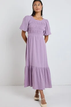 Ivy + Jack Milano Dusty Lilac Short Sleeve Tiered Maxi Dress