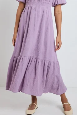 Ivy + Jack Milano Dusty Lilac Short Sleeve Tiered Maxi Dress