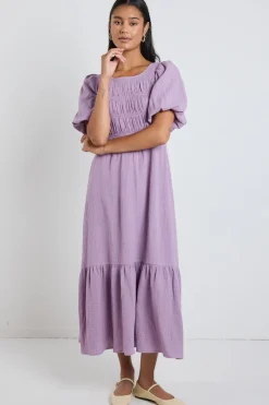 Ivy + Jack Milano Dusty Lilac Short Sleeve Tiered Maxi Dress