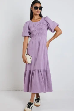Ivy + Jack Milano Dusty Lilac Short Sleeve Tiered Maxi Dress