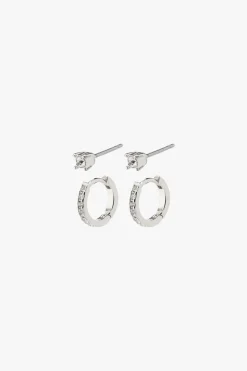 Pilgrim Mille Crystal Hoops and Earstuds EOL 2 in 1 Set Silver