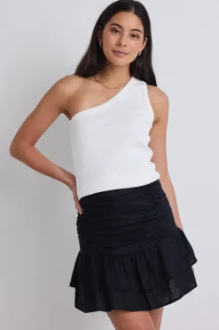 Stories be Told Milo Black Linen Rouched Tiered Mini Skirt