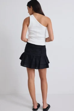 Stories be Told Milo Black Linen Rouched Tiered Mini Skirt