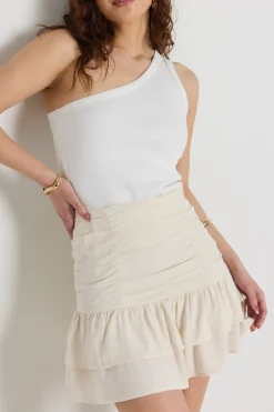 Stories be Told Milo Natural Rouched Tiered Mini Skirt