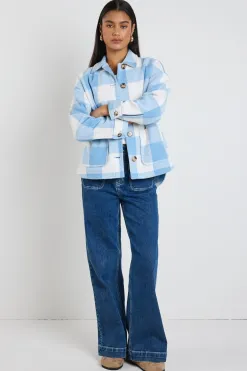 Among the Brave Mindful Blue Check Oversized Shacket