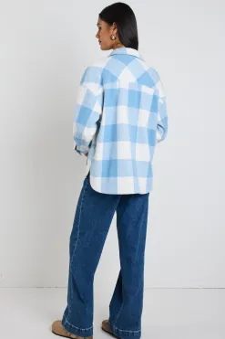 Among the Brave Mindful Blue Check Oversized Shacket