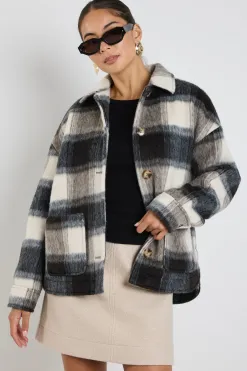 Among the Brave Mindful Charcoal Check Oversized Shacket