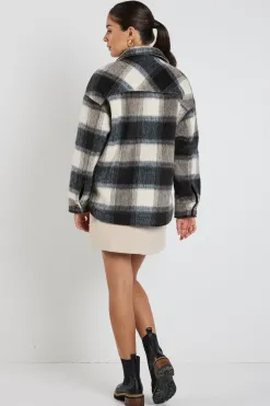 Among the Brave Mindful Charcoal Check Oversized Shacket