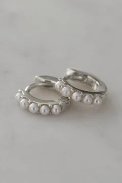 Sophie Mini Pearl Huggies Earrings Silver