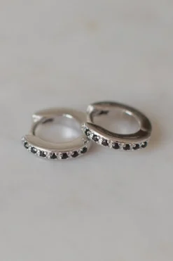 Sophie Mini Rock Huggies Earrings Black Silver