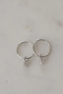Sophie Mini Rock Sleeper Earrings Clear Silver
