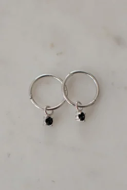 Sophie Mini Rock Sleeper Earrings Black Silver