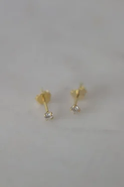 Sophie Mini Rock Stud Earrings Clear Gold