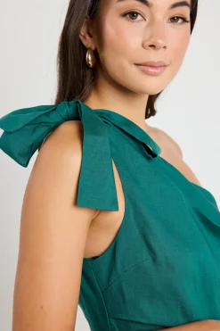 Georgia Mae Mirror Forest Linen Blend One Shoulder Bow Midi Dress