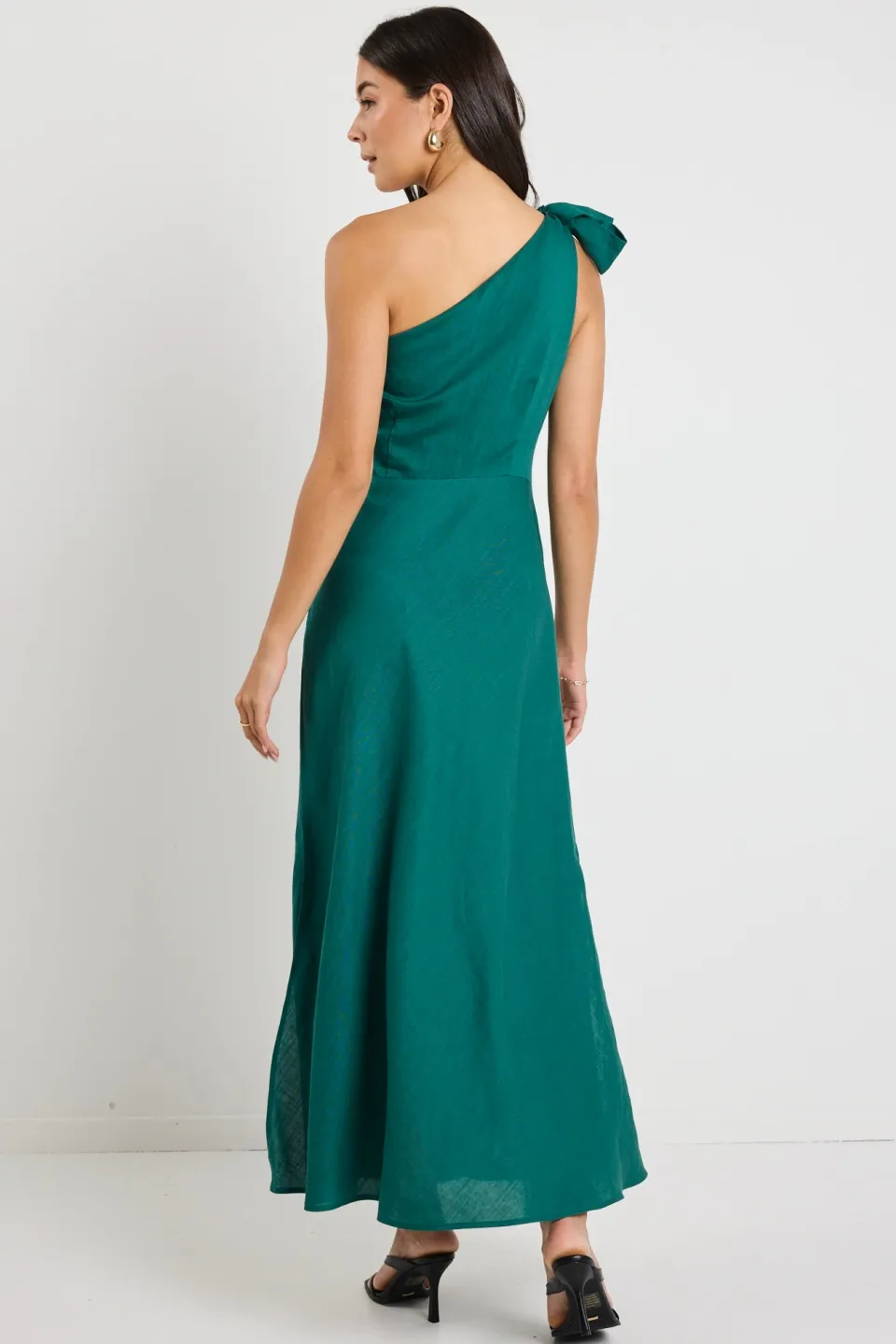 Georgia Mae Mirror Forest Linen Blend One Shoulder Bow Midi Dress