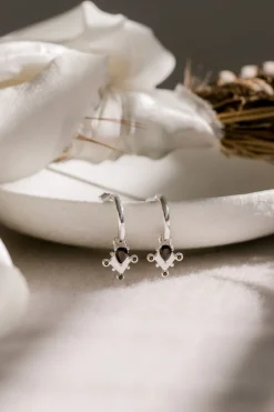 Silver Linings Monarchy Mini Silver Hoops with Black Garnet