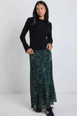Ivy + Jack Monument Khaki Ditsy Print Bias Maxi Skirt