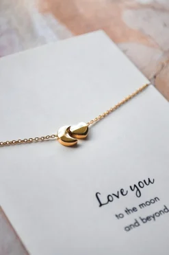 Petals Moon + Heart 14k Gold Plate Necklace