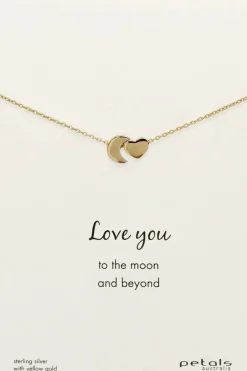 Petals Moon + Heart 14k Gold Plate Necklace