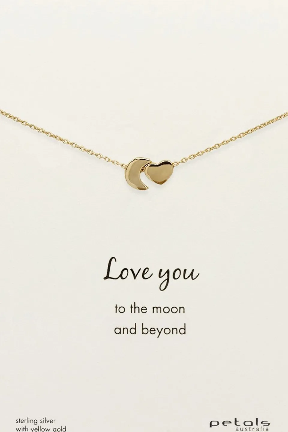 Petals Moon + Heart 14k Gold Plate Necklace