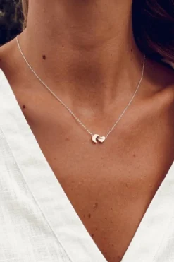 Petals Moon + Heart Sterling Silver Necklace
