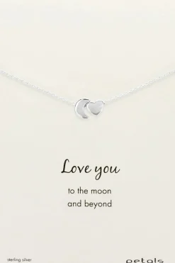 Petals Moon + Heart Sterling Silver Necklace