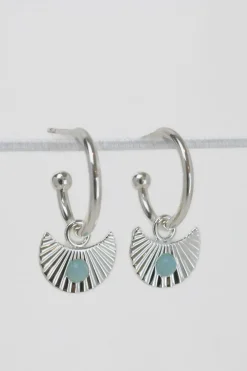Love Lunamei Moon Gazer Sterling Silver Plate with Mint Green Stone Hoop Earring