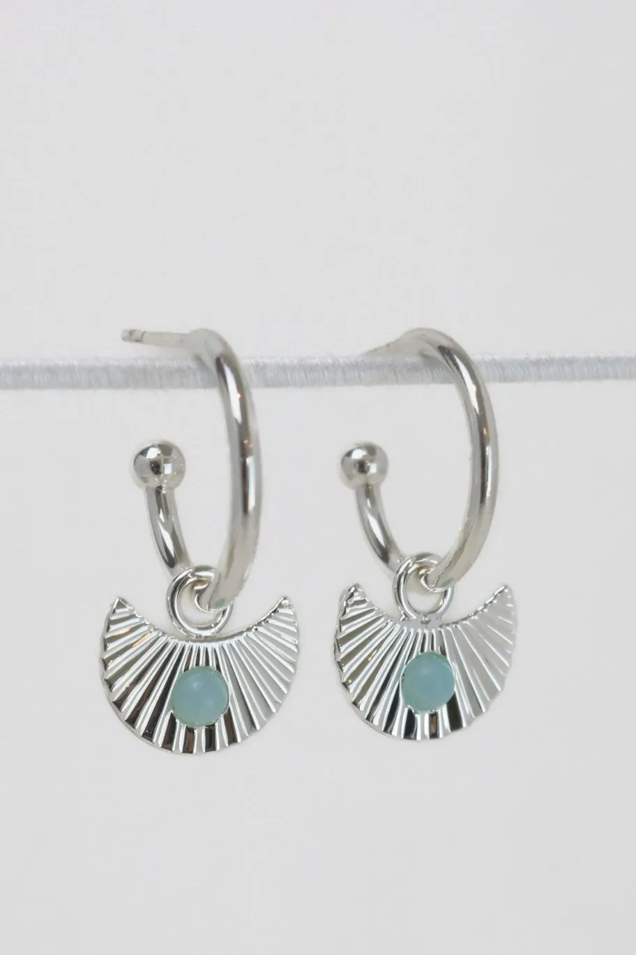 Love Lunamei Moon Gazer Sterling Silver Plate with Mint Green Stone Hoop Earring