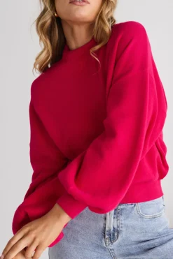 Ivy + Jack Motivation Raspberry Funnel Neck Fine Knit Jumper