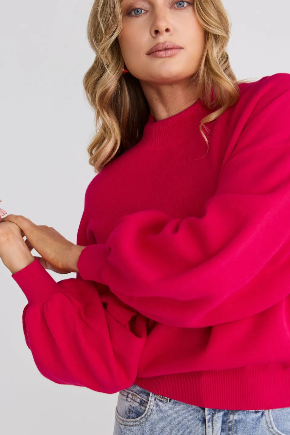 Ivy + Jack Motivation Raspberry Funnel Neck Fine Knit Jumper