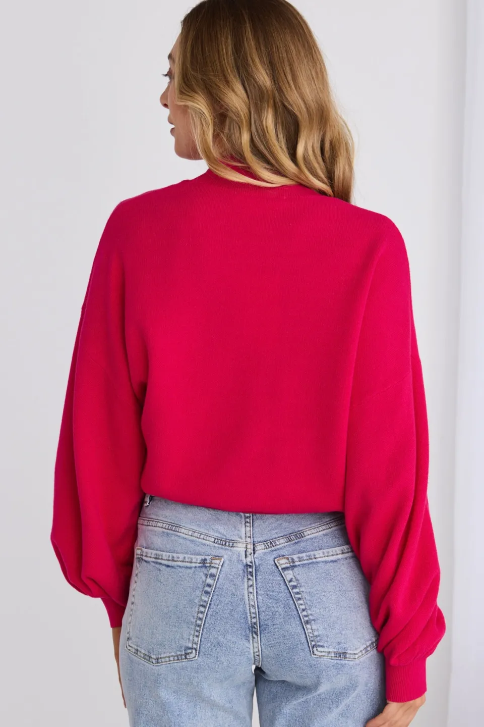 Ivy + Jack Motivation Raspberry Funnel Neck Fine Knit Jumper