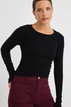 Among the Brave Muster Black Stretch Rouched Side Crew Top