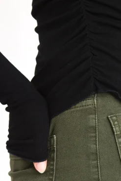 Among the Brave Muster Black Stretch Rouched Side Crew Top