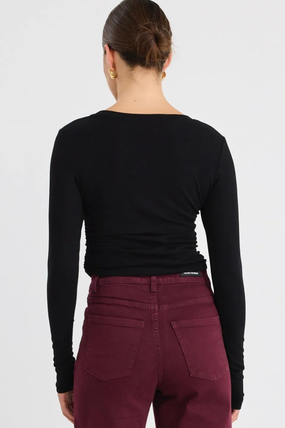 Among the Brave Muster Black Stretch Rouched Side Crew Top